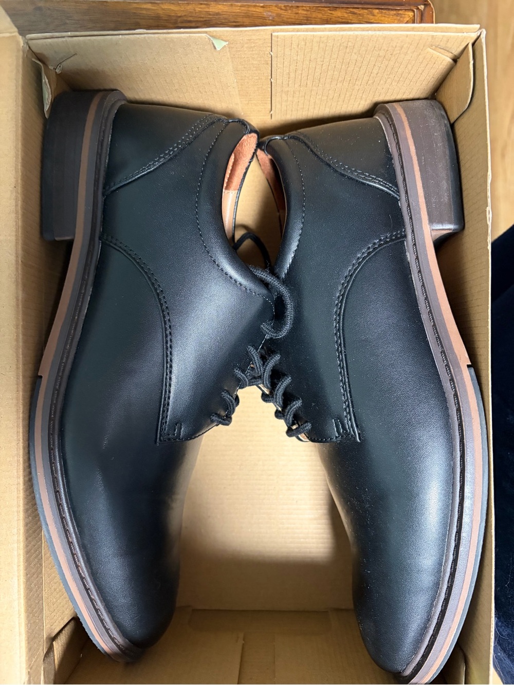 Goodfellow & Co Black Leather Lace-Up Shoes with Brown Trim